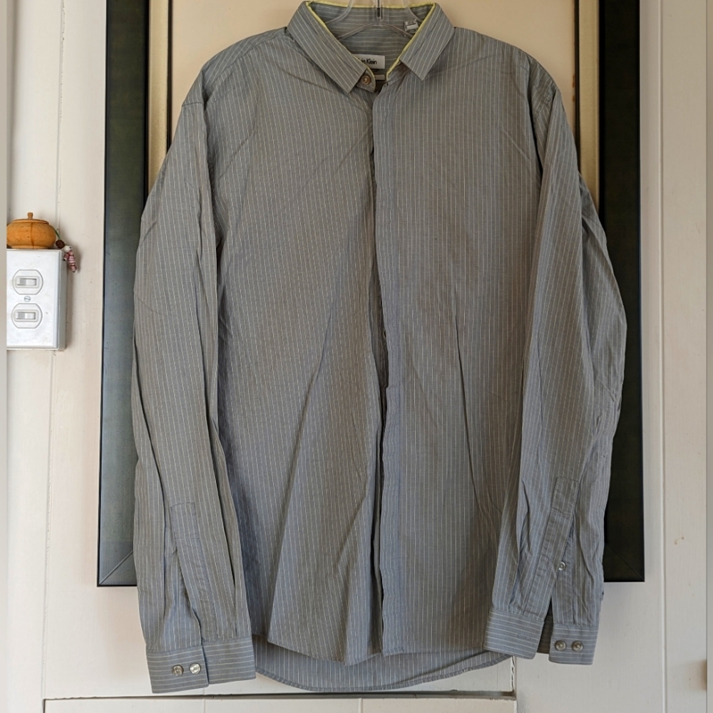 Calvin Klein Extreme Slim Fit Grey with Yellow pin Stripe Long sleeve 16x34/35